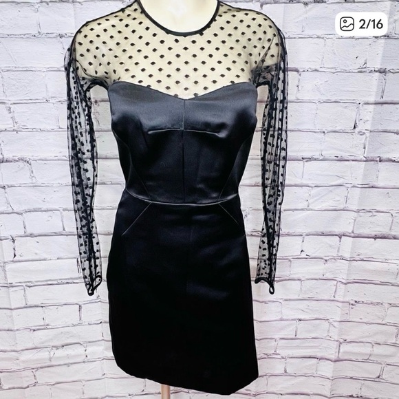 Milly of New York Black Satin Polka Dot Dress - Picture 2 of 16